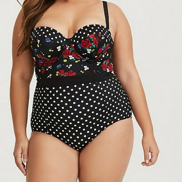 PRICE FIRM Torrid Floral Dot Puah -Up Swimsuite - Picture 2 of 7